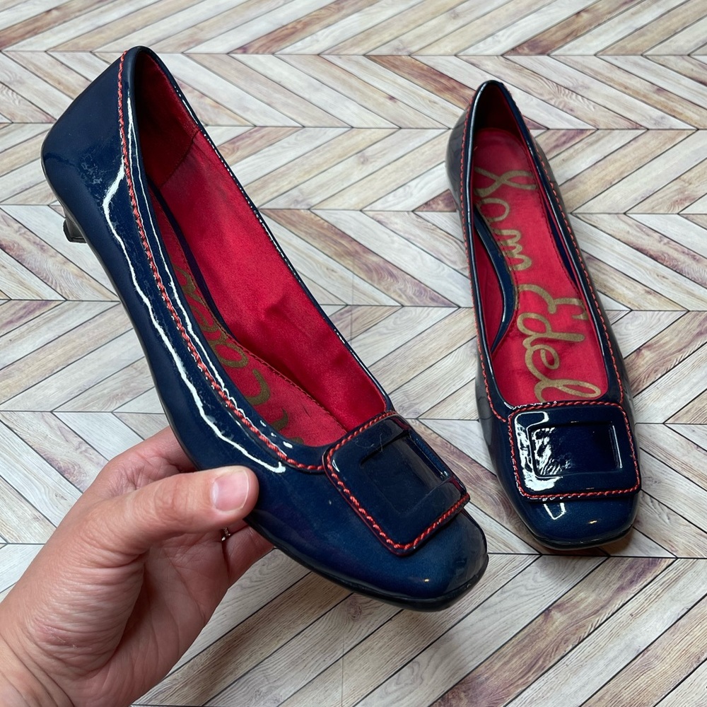 Sam Edelman Blue Patent Buckle Flats SZ 8.5